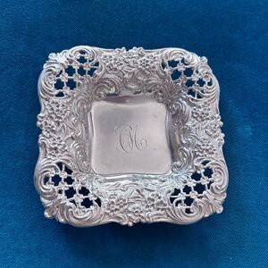 Antique Solid Sterling Silver Repousse Trinket Tray